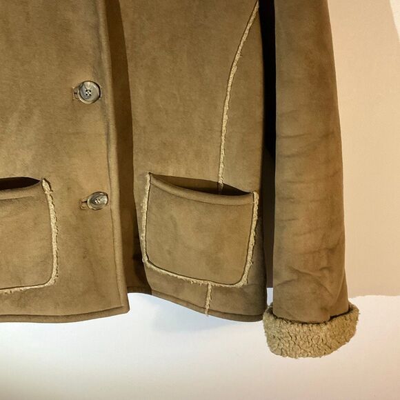 Fjall Sherpa Jacket, Small. Brown Pockets. Faux Suede, Shearling. Thick and warm - Picture 5 of 16